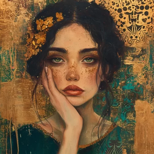 medolino_portrait_woman_gold_taels_green_in_the_style_of_alexan_f38ce235-c9bc-4a23-a69c-2e7450ca57d4